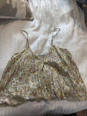 Zara Floral Metallic-Accent Spaghetti Strap Cami - Cream/Gold